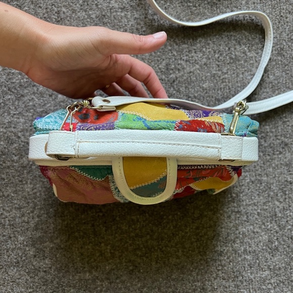 Vintage 90s Y2K Chateau Genuine Leather Patchwork Top Handle Crossbody Bag - Picture 11 of 15